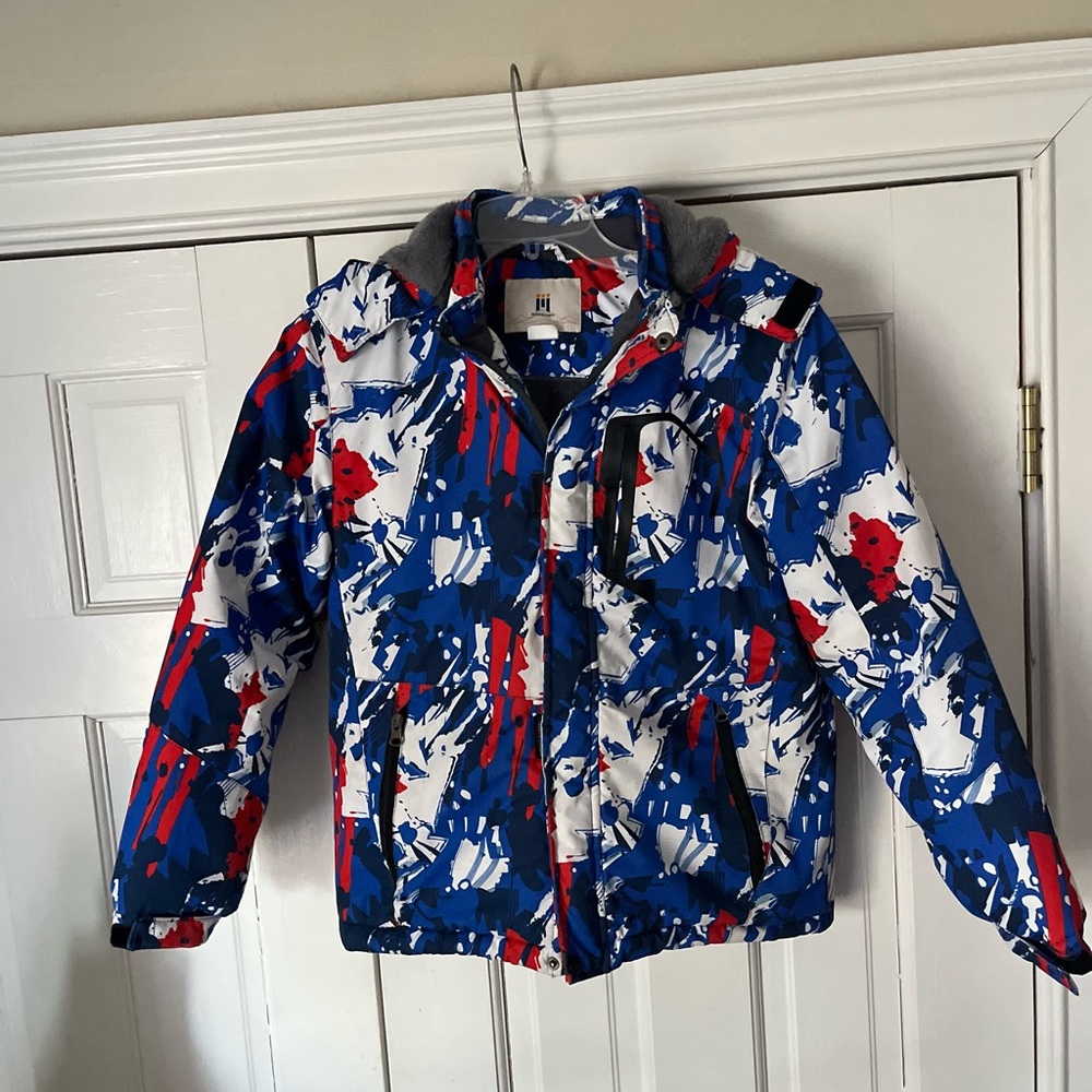 Kids Blue, White & Red Patterned Winter Jacket